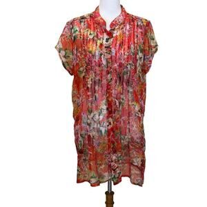 Lior Paris red floral top, XL, romantic, feminine, vacation, resort, bohemian